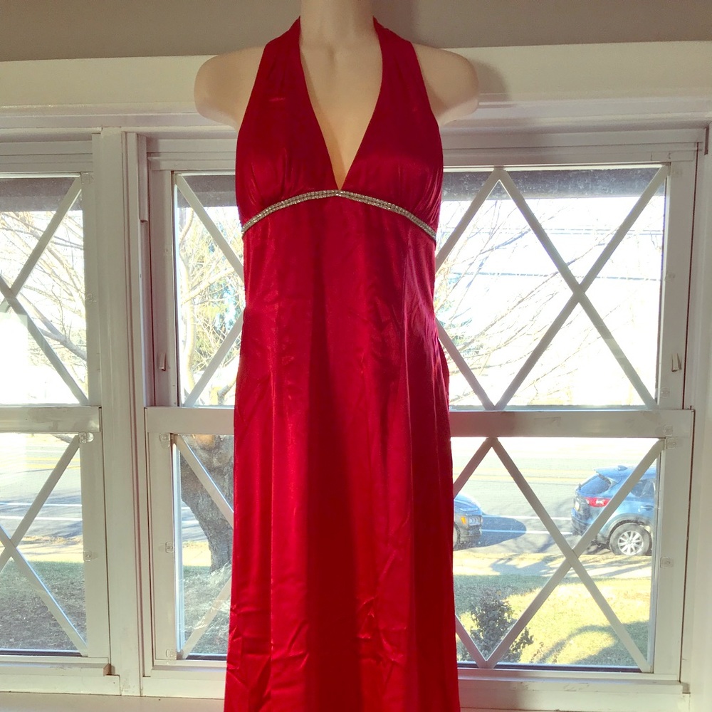 RED HALTER GOWN